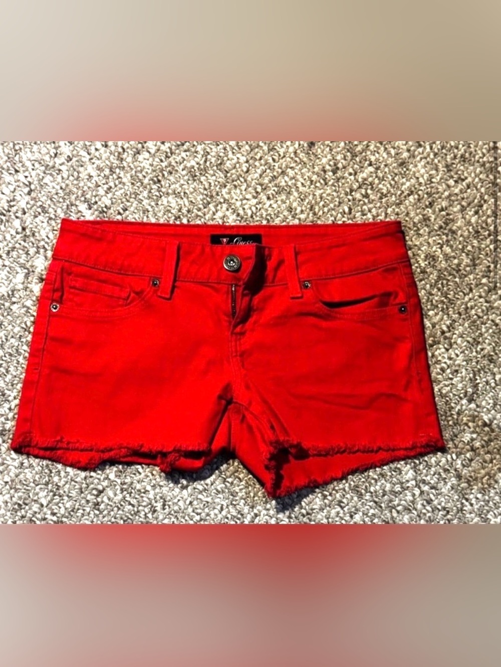 vintage Guess red denim cut-off short shorts size 28